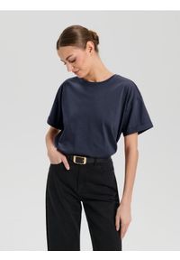 Sinsay - Koszulka z krótkim rękawem - granatowy. Kolor: niebieski. Długość rękawa: krótki rękaw. Długość: krótkie #1