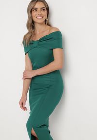 Born2be - Zielona Sukienka Maxi Bez Ramiączek z Ozdobną Kokardą i Rozcięciem Marigore. Typ kołnierza: kokarda. Kolor: zielony. Długość rękawa: bez ramiączek. Długość: maxi #4