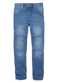 bonprix - Dżinsy ze stretchem o kroju regular fit, ze wzmocnioną częścią na kolana i prostymi nogawkami. Kolor: niebieski. Styl: klasyczny #1