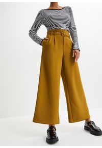 bonprix - Spodnie culotte z paskiem. Kolor: zielony