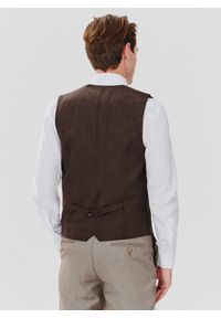 Pako Lorente - PAKO LORENTE – Brązowa dwurzędowa kamizelka męska. Kolor: brązowy. Materiał: poliamid, bawełna, elastan, len, wełna. Wzór: jodełka #3