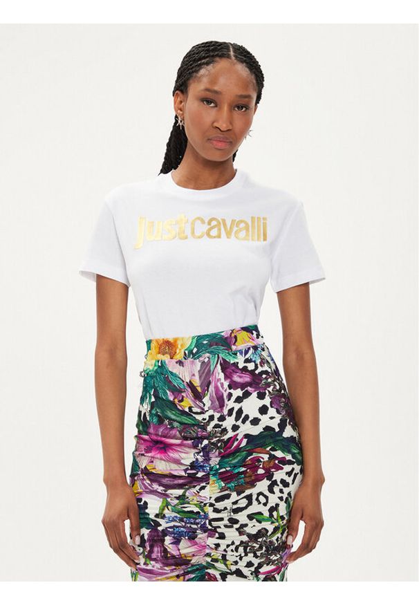 Just Cavalli T-Shirt 76PAHG11 Biały Slim Fit. Kolor: biały. Materiał: bawełna