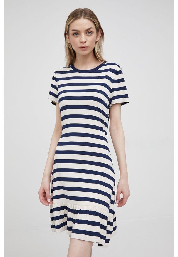 Lauren Ralph Lauren sukienka kolor beżowy mini dopasowana. Kolor: beżowy. Materiał: dzianina. Typ sukienki: dopasowane. Długość: mini