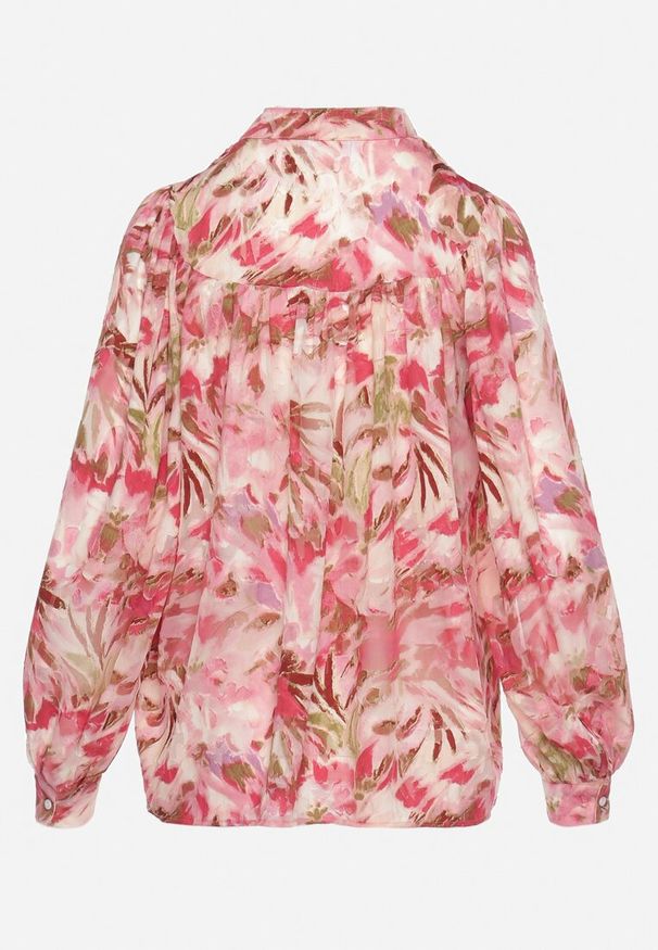 Born2be - Czerwono-Różowa Koszula we Florystyczny Wzór z Luźnymi Rękawami Nallestia. Kolor: czerwony. Materiał: materiał. Sezon: lato