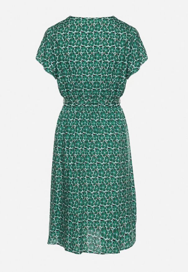 Born2be - Zielona Sukienka z Wiskozy z Kopertowym Dekoltem i Gumką w Talii Moanalise. Kolor: zielony. Materiał: wiskoza. Sezon: lato. Typ sukienki: kopertowe