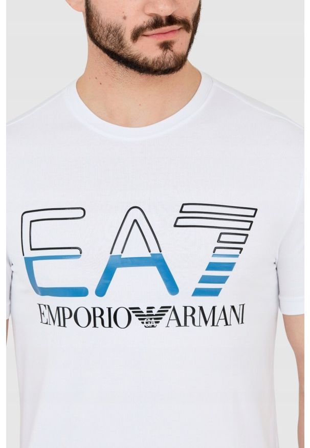 EA7 Emporio Armani - EA7 T-shirt męski biały z dużym czarnym logo, Rozmiar XXL. Kolor: biały