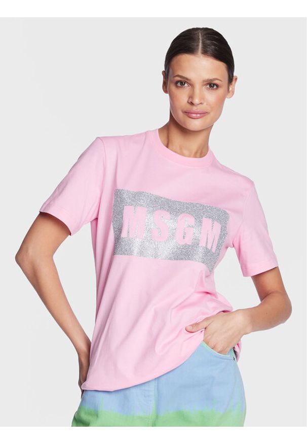 MSGM T-Shirt 3441MDM520G 237002 Różowy Regular Fit. Kolor: różowy. Materiał: bawełna