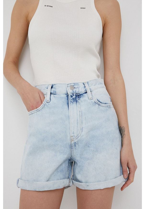 Calvin Klein Jeans szorty jeansowe J20J218506.PPYY damskie high waist. Okazja: na co dzień. Stan: podwyższony. Kolor: niebieski. Materiał: denim. Styl: casual