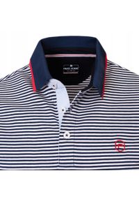 Męska Koszulka Polo - Pako Jeans - Granatowy Prążek. Okazja: na co dzień. Typ kołnierza: polo. Kolor: niebieski. Materiał: bawełna. Wzór: prążki, paski. Styl: casual #5