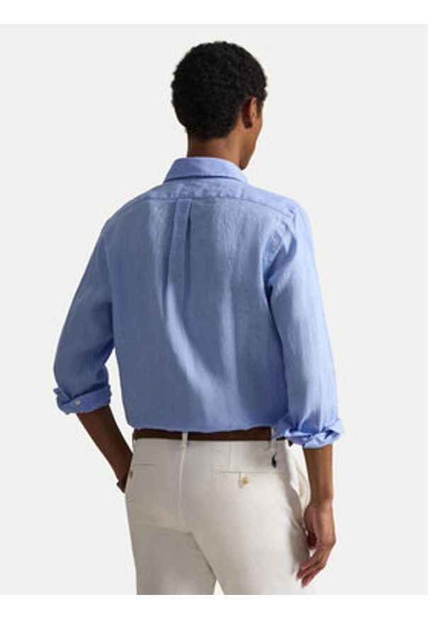 Polo Ralph Lauren Koszula 710968915504 Niebieski Slim Fit. Typ kołnierza: polo. Kolor: niebieski. Materiał: len