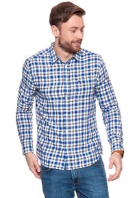 Wrangler - KOSZULA WRANGLER L/S 1PKT SHIRT KOSZULA WRANGLER BLUE W5760ML05. Kolor: niebieski. Materiał: bawełna. Wzór: kratka #1