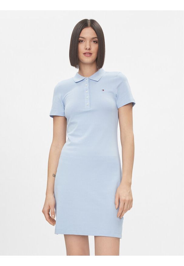 TOMMY HILFIGER - Tommy Hilfiger Sukienka codzienna 1985 WW0WW37853 Błękitny Slim Fit. Okazja: na co dzień. Kolor: niebieski. Materiał: bawełna. Typ sukienki: proste. Styl: casual