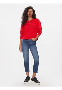 Tommy Jeans Bluza Ess Logo DW0DW16393 Czerwony Cropped Fit. Kolor: czerwony. Materiał: syntetyk, bawełna