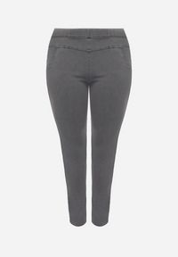 Born2be - Ciemnoszare Spodnie z Gumką w Talii i Prostymi Nogawkami Lotlipa. Okazja: na co dzień, na spotkanie biznesowe. Kolekcja: plus size. Kolor: szary. Styl: biznesowy, elegancki, casual #7