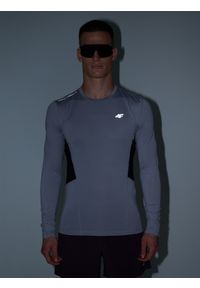 4f - 4F Longsleeve do biegania szybkoschnący męski - szary S. Kolor: szary. Materiał: dzianina, poliester, włókno, materiał, elastan. Długość rękawa: długi rękaw. Długość: krótkie. Wzór: gładki, ze splotem. Sport: fitness, bieganie