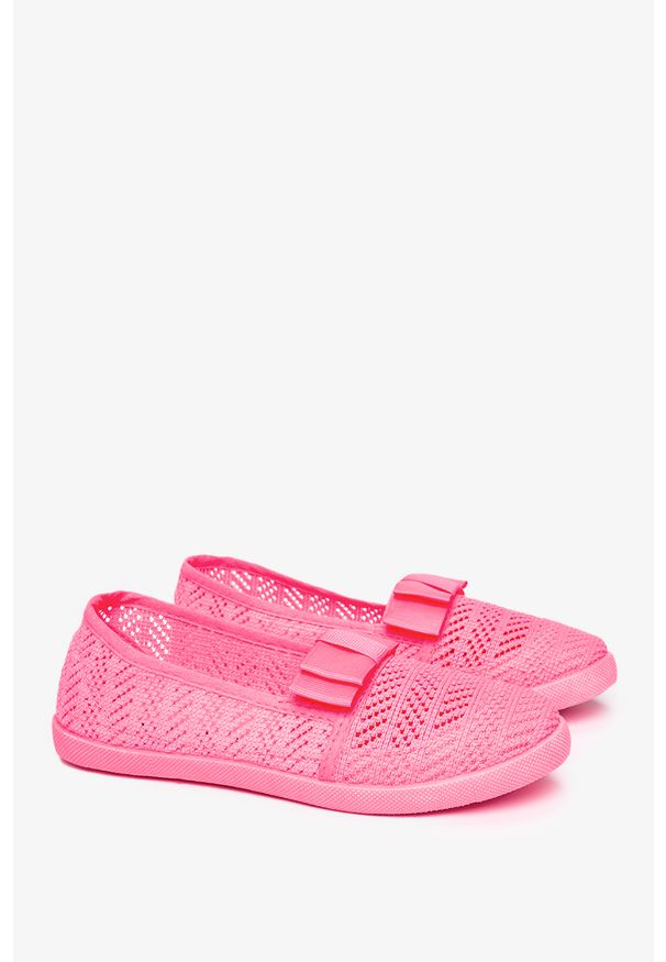 Casu - Różowe baleriny slip on ażurowe z kokardą casu cb-x160a. Zapięcie: bez zapięcia. Kolor: różowy. Wzór: ażurowy