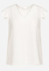 Born2be - Biały Top Koszulka bez Rękawów z Falbankami Enesa. Typ kołnierza: kołnierz z falbankami. Kolor: biały. Materiał: jeans. Długość rękawa: bez rękawów. Styl: klasyczny #4
