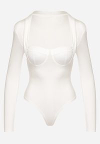 Born2be - Białe Body z Kwadratowym Dekoltem Halcina. Typ kołnierza: dekolt kwadratowy. Kolor: biały. Długość rękawa: długi rękaw. Długość: długie