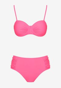 Born2be - Różowe Bikini Usztywniany Biustonosz i Figi Ozdobione Marszczeniem Eretelli. Kolor: różowy. Wzór: aplikacja #5