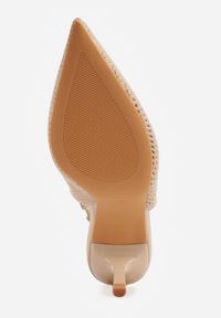 Renee - Beżowe Sandały Slingback z Ażurową Cholewką i Szpiczastym Noskiem Beethovia. Okazja: na ślub cywilny, na wesele, na imprezę. Nosek buta: szpiczasty. Kolor: beżowy. Materiał: jeans. Szerokość cholewki: normalna. Wzór: ażurowy. Styl: wizytowy #3