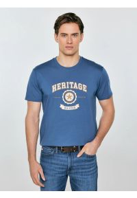 Big-Star - Koszulka męska z nadrukiem niebieska Feren 402. Okazja: na co dzień. Kolor: niebieski. Materiał: bawełna, jeans, materiał. Wzór: nadruk. Styl: casual, klasyczny #1