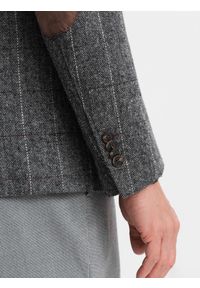 Ombre Clothing - Elegancka męska marynarka w kratkę z domieszką wełny – szara V1. Kolor: szary. Materiał: wełna. Wzór: kratka. Styl: elegancki #4