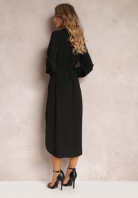 Renee - Czarna Sukienka Koszulowa z Paskiem Vartivar. Kolor: czarny. Materiał: materiał. Długość rękawa: długi rękaw. Typ sukienki: koszulowe. Styl: klasyczny, elegancki. Długość: midi #5