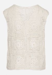 Born2be - Biała Ażurowa Bawełniana Kamizelka Haluvira. Okazja: na co dzień. Kolor: biały. Materiał: bawełna. Wzór: ażurowy. Styl: elegancki, casual #3