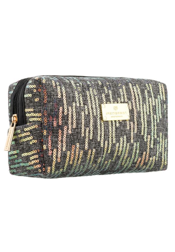 Czarna kosmetyczka z poliestru ozdobiona cekinami, zamykana suwakiem - Peterson. Kolor: czarny. Materiał: poliester. Wzór: aplikacja