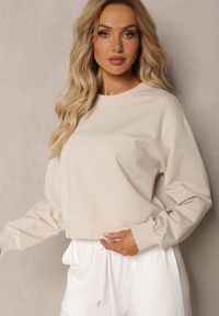 Renee - Jasnobeżowa Oversize Bluza z Bawełny o Krótkim Fasonie Sibolla. Kolor: beżowy. Materiał: bawełna. Długość: krótkie #4