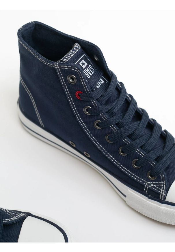 Big-Star - Trampki męskie wysokie granatowe JJ174608 403. Nosek buta: okrągły. Zapięcie: sznurówki. Kolor: niebieski. Styl: sportowy, elegancki