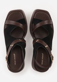 Born2be - Czarne Sandały na Koturnie i Platformie Ozdobione Nitami i Wycięciami Merennea. Okazja: na co dzień. Zapięcie: sprzączka. Kolor: czarny. Wzór: aplikacja. Obcas: na koturnie. Styl: casual, klasyczny, elegancki #9