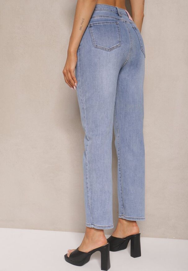 Renee - Niebieskie Jeansy z Bawełną High Waist Azrivas. Okazja: na co dzień. Stan: podwyższony. Kolor: niebieski. Styl: sportowy, klasyczny, elegancki, casual