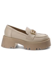 Beżowe Mokasyny Armodo Stylowe Buty Damskie. Zapięcie: bez zapięcia. Kolor: beżowy. Materiał: nubuk, materiał. Styl: elegancki