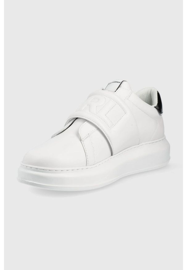 Karl Lagerfeld buty skórzane KAPRI MENS kolor biały. Nosek buta: okrągły. Zapięcie: rzepy. Kolor: biały. Materiał: skóra. Obcas: na obcasie. Wysokość obcasa: niski