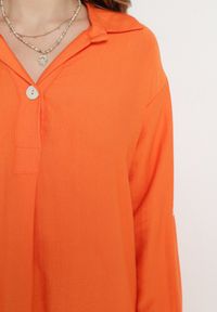 Born2be - Pomarańczowa Bluzka Wiskozowa Zapinana przy Dekolcie na Guziki z Kołnierzykiem Aserat. Kolor: pomarańczowy. Materiał: wiskoza. Styl: elegancki #5