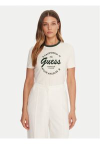 Guess T-Shirt V5BI03 J1314 Beżowy Slim Fit. Kolor: beżowy. Materiał: bawełna