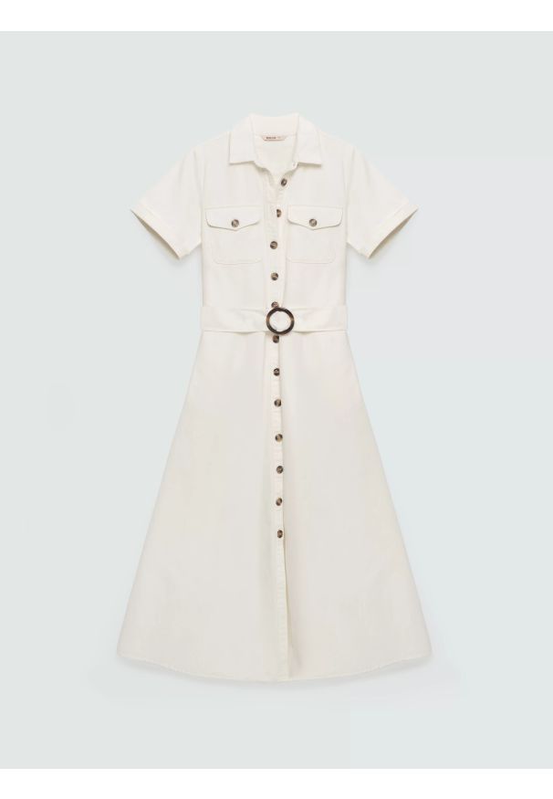 Big-Star - Sukienka damska midi jeansowa trapezowa biała Becca 100. Okazja: na co dzień. Kolor: biały. Materiał: jeans. Długość rękawa: krótki rękaw. Typ sukienki: trapezowe. Styl: casual, klasyczny, elegancki. Długość: midi