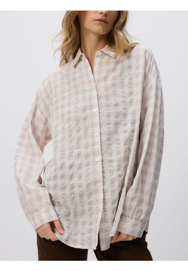 Reserved - Koszula w kratę - kremowy. Kolor: kremowy. Materiał: bawełna, wiskoza