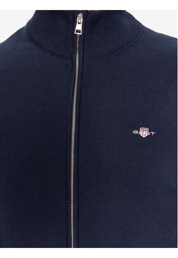 GANT - Gant Kardigan Casual Cotton Zip 8030164 Granatowy Regular Fit. Okazja: na co dzień. Kolor: niebieski. Materiał: bawełna. Styl: casual