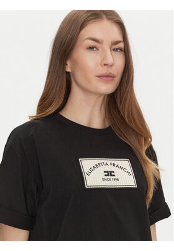 Elisabetta Franchi T-Shirt MA-035-51E2-V170 Czarny Regular Fit. Kolor: czarny. Materiał: bawełna