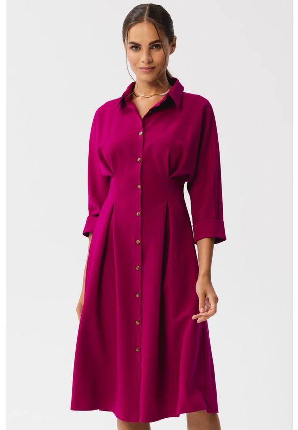 Stylove - Sukienka koszulowa elegancka z kołnierzykiem fioletowa. Okazja: na co dzień. Kolor: fioletowy. Typ sukienki: koszulowe. Styl: elegancki