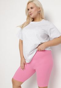 Born2be - Jasnoróżowe Szorty Kolarki z Bawełny Faniren. Kolekcja: plus size. Kolor: różowy. Materiał: bawełna