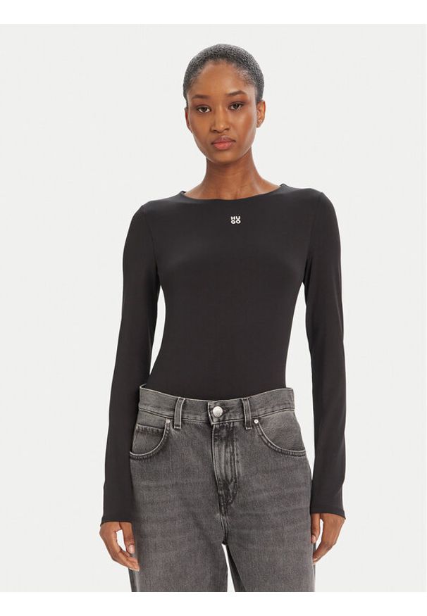 Hugo - HUGO Bluzka Dasiia 50545208 Czarny Slim Fit. Kolor: czarny. Materiał: syntetyk