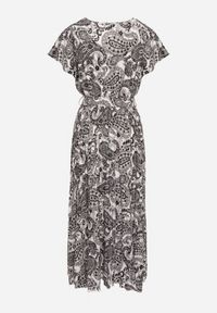 Born2be - Czarno-Biała Sukienka z Kopertowym Dekoltem z Gumką w Talii i Materiałowym Paskiem Xelovia. Okazja: na co dzień. Kolor: czarny. Materiał: materiał. Typ sukienki: kopertowe. Styl: casual, elegancki #4