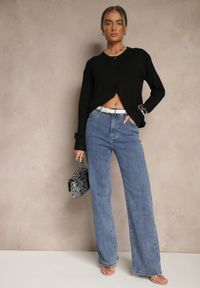 Renee - Czarny Klasyczny Kardigan z Zaokrąglonym Dekoltem Reonira. Okazja: na co dzień. Kolor: czarny. Materiał: jeans. Styl: klasyczny #5