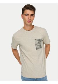 Only & Sons T-Shirt 22025286 Beżowy Regular Fit. Kolor: beżowy. Materiał: bawełna #3