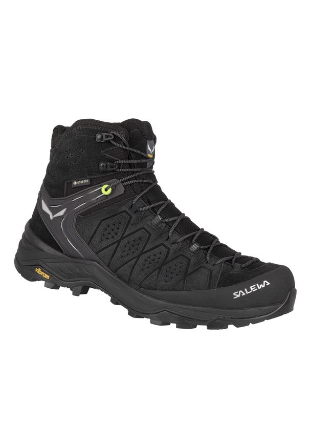 Buty Trekkingowe Męskie Salewa Alp Trainer 2 Mid Gtx. Wysokość cholewki: za kostkę. Zapięcie: sznurówki. Kolor: czarny. Materiał: guma, tkanina, zamsz, materiał, syntetyk. Szerokość cholewki: normalna