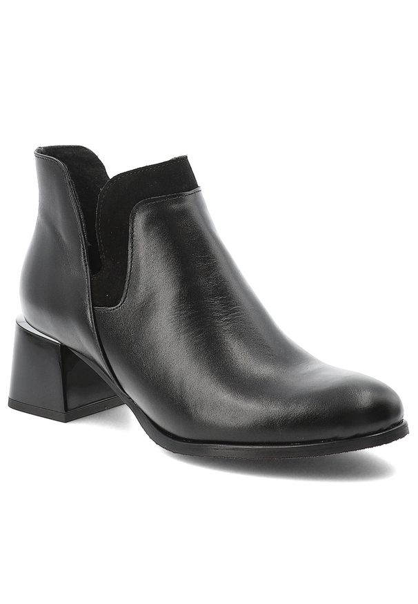 Czarne Botki Armodo Eleganckie Obuwie Damskie. Okazja: na co dzień. Kolor: czarny. Materiał: skóra. Szerokość cholewki: normalna. Obcas: na obcasie. Styl: elegancki. Wysokość obcasa: średni