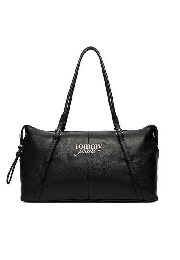 Tommy Jeans Torebka Pebble Grain Metal Logo Tote Bag AW0AW18472 Czarny. Kolor: czarny. Materiał: skórzane